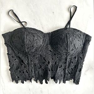 REVAMPED • NWOT Black Lace Flower Bustier Corset Padded Size M